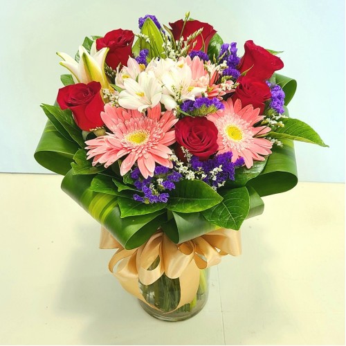 Six Roses Mixed with Six Gerbera Bouquet