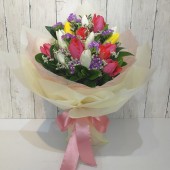 Mixed Colour Tulips Valentines Bouquet